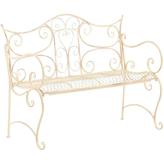 Furnicato Gartenbank Tara -  - Verzierte cremefarbene Gartenbank aus Metall mit Schnörkelmuster und Used-Look.