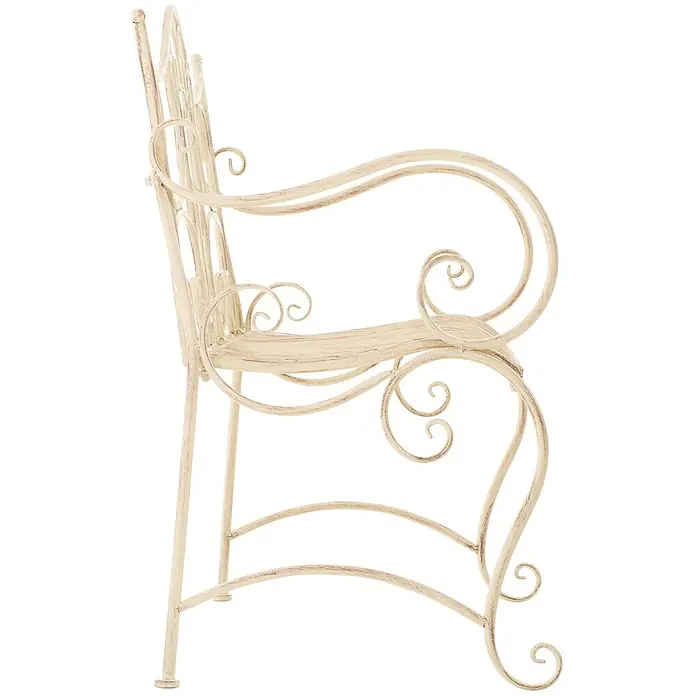 Furnicato Gartenbank Tara -  - Cremefarbener verzierter Metallstuhl mit geschwungenen Details.