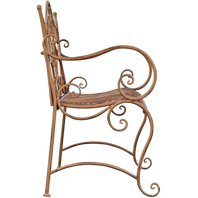 Furnicato Gartenbank Tara -  - Verzierter Gartenstuhl aus braunem Metall im Used-Look mit geschwungenen Verzierungen.