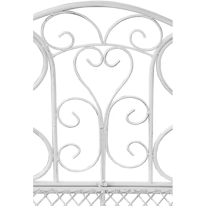 Furnicato Gartenbank Tara -  - Antikweißes Metallkopfteil mit Schnörkeln und zentralem Herzdesign.