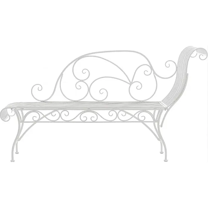 Furnicato Gartenbank Karma Jugendstil aus Eisen -  - Weiße schmiedeeiserne Gartenbank mit geschwungener Rückenlehne und Armlehnen, für den Außenbereich.