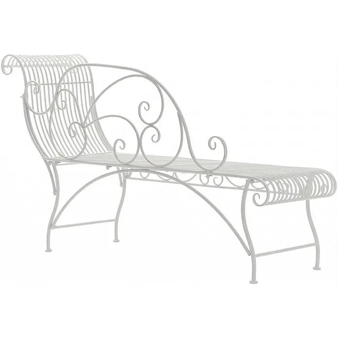 Furnicato Gartenbank Karma Jugendstil aus Eisen -  - Weiße Gartenliege aus Metall mit dekorativen Schnörkeln und Lattenrost-Design.