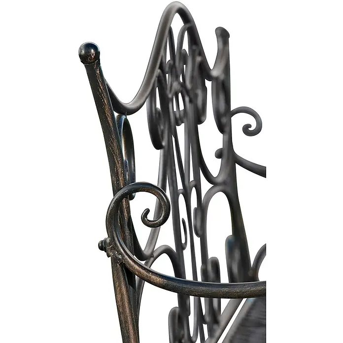 Furnicato Gartenbank Tara -  - Dunkles, verziertes Metall-Rückenteil mit Schnörkeln und Bronze-Patina-Finish.