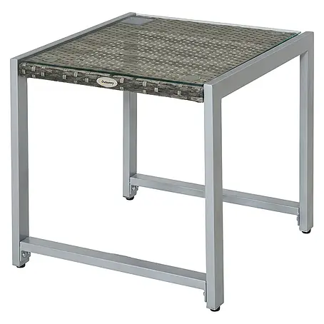 Furnicato Beistelltisch Polyrattan Grau Hartglas 50x49,5x50 cm