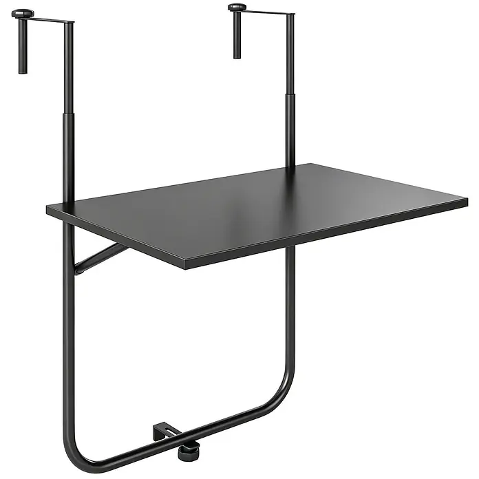 Furnicato Beistelltisch aus Stahl, schwarz, klappbar -  - Schwarzer Metall-Balkontisch zum Aufhängen, verstellbar und platzsparend für kleine Außenbereiche.