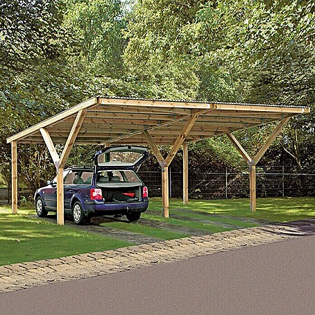 Weka Carport (Außenmaß inkl. Dachüberstand (B x T): 5,92 x 6,06 m, Doppelcarport, Kesseldruckimprägniert, Material Dach: Kunststoff)