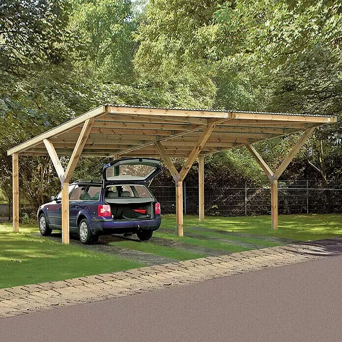 Weka Carport - Außenmaß inkl. Dachüberstand (B x T): 5,92 x 6,06 m, Doppelcarport, Kesseldruckimprägniert, Material Dach: Stahl - Stimmungsaufnahme