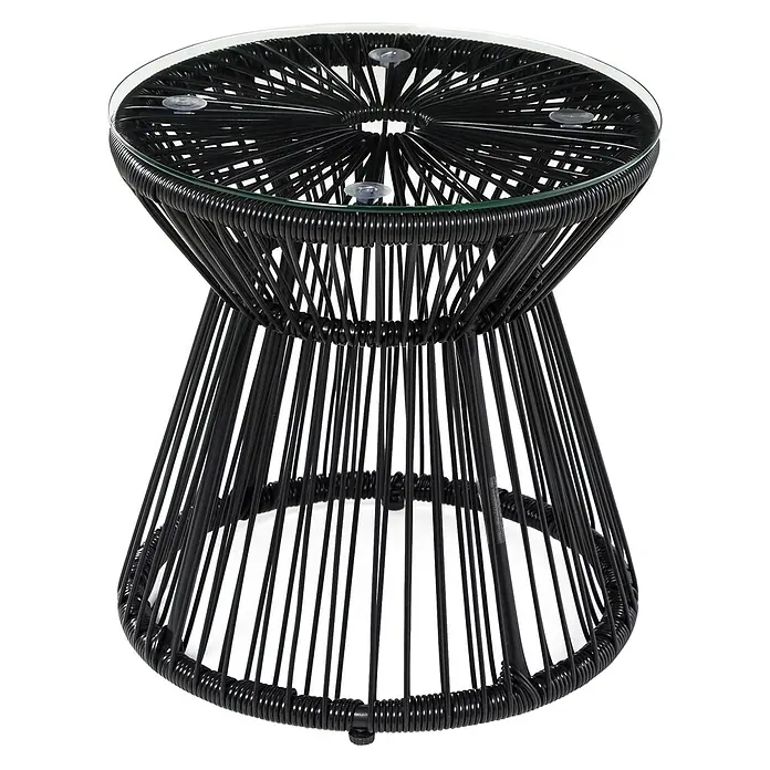 Furnicato Beistelltisch PE-Rattan schwarz 40x40x42 cm -  - Schwarzer geflochtener Beistelltisch mit runder Glasplatte.