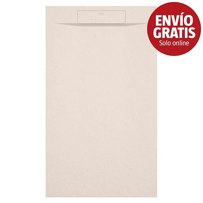 Duplach Plato de ducha Zeus - L x An: 90 x 80 cm, Material compuesto, Crema - Plato de ducha rectangular beige claro texturizado con desagüe lineal.