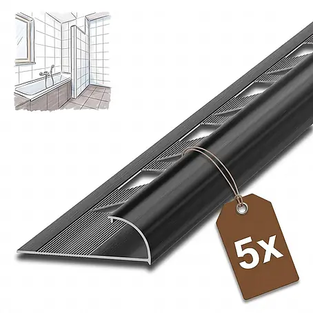 Dalsys Fliesenschiene Viertelkreis 5x 2,5m x 8mm Aluminium Schwarz