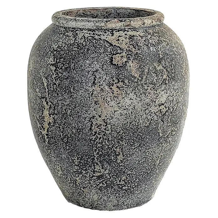 Tinkaro Dekopot aus Terracotta, Grau, 44x49 cm -  - Texturierte dunkelgraue Vase mit gealtertem, gesprenkeltem Finish.