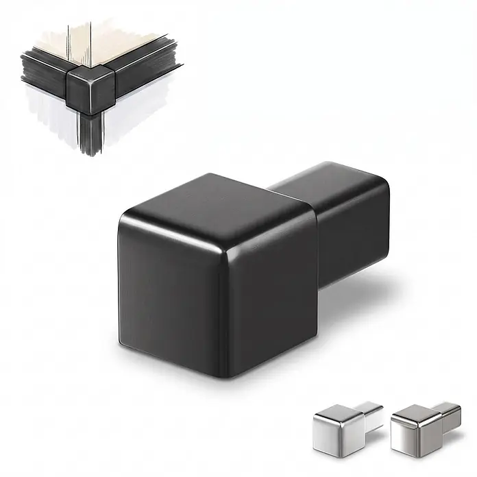 Dalsys Endstück Quadratprofil 10mm Edelstahl Schwarz Gebürstet -  - Dunkler, gebürsteter Metall-Eckverbinder für Platten, mit polierten Chrom-Varianten.