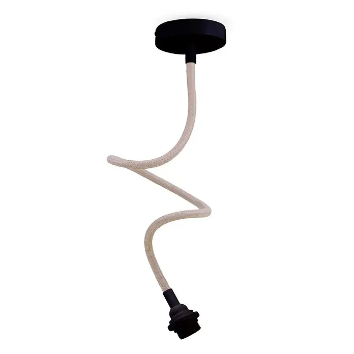 Hoopzi Pendelleuchte Twist 1 Flammig Beige mit schwarzer Fassung -  - Schwarze Deckenrosette und Lampenfassung mit beigem Textilkabel.
