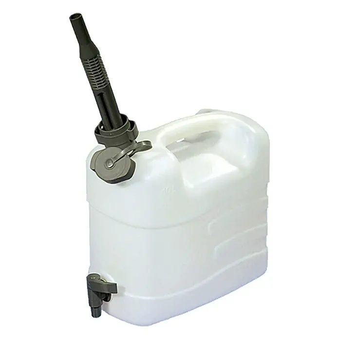 Wasserkanister - 10 l, Weiß - Weißer Kanister mit Ausgießer und Hahn zum sicheren Ausgießen von Flüssigkeiten.