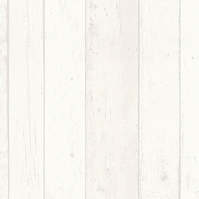 AS Creation Papel pintado de vellón Madera blanca (Blanco, Efecto madera,  10,05 x 0,53 m)