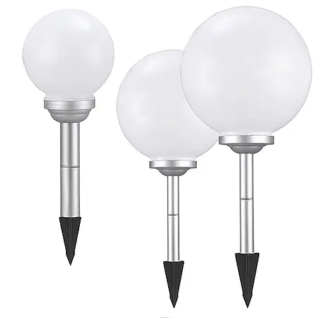3 x LED Solarleuchte Kugelleuchte Ola mit Erdspieß 20+ 25 + 30 cm