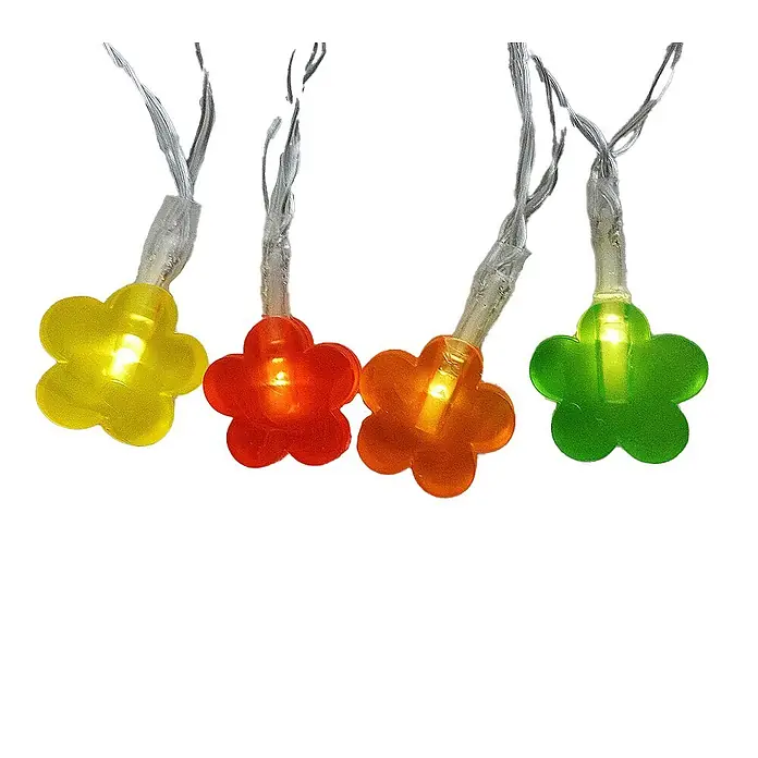 LED Solar-Lichterkette Blume 24flg. -  - Beleuchtete blumenförmige Lichterkette in Gelb, Rot, Orange und Grün.