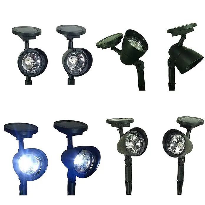 2 er Set LED Solarleuchten Solarstrahler -  - Verstellbare schwarze Solar-Gartenstrahler mit Erdspießen, einige mit hellem weißen Licht.