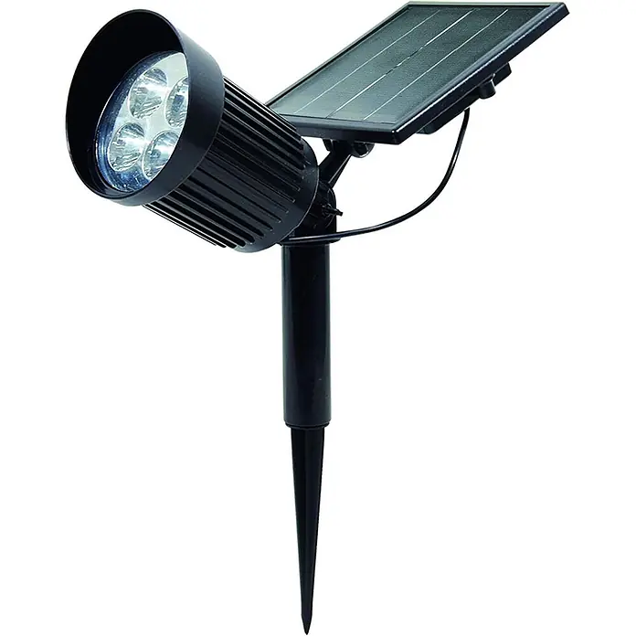 Solar Gartenstrahler Nelis mit 8LED 120lm -  - Schwarzer Solar-LED-Gartenstrahler mit Erdspieß und verstellbarem Solarpanel.