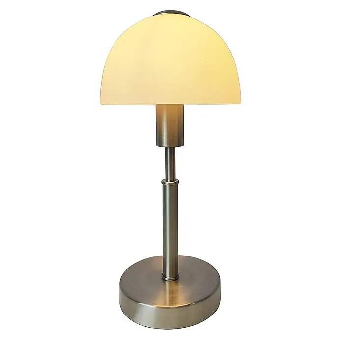 Nachttischlampe Maiolo Nickel Glasschirm -  - Tischleuchte im Banker-Stil mit mattiertem Glasschirm und gebürstetem Bronzemetallfuß.