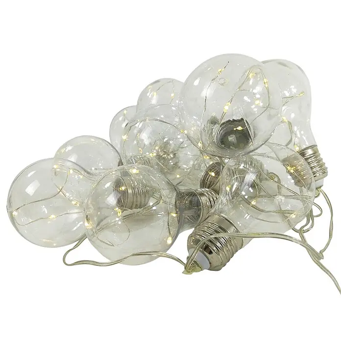 Solar-Lichterkette Glühbirne 10 flammig -  - Klare Glühbirnen aus Glas mit silbernen Fassungen, innen mit warmweißen Lichterketten.
