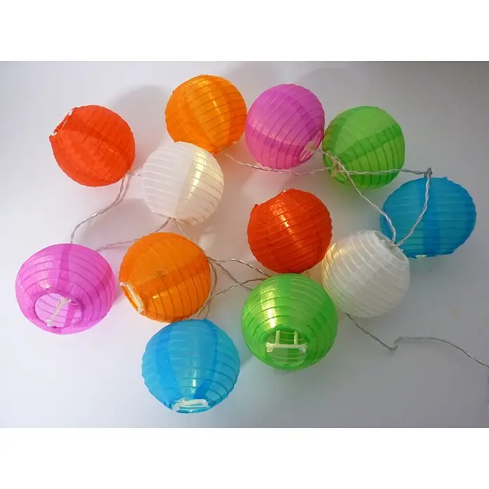LED Solar-Lampion Lichterkette 10-flg. -  - Bunte Papierlaternen-Lichterkette.