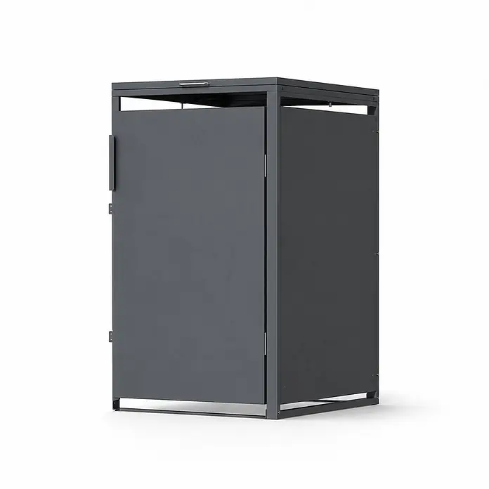 Norlinio Mülltonnenbox Vario, Anthrazit, für 1 Tonne -  - Hoher, dunkelgrauer Outdoor-Schrank mit Einzeltür und Griff.