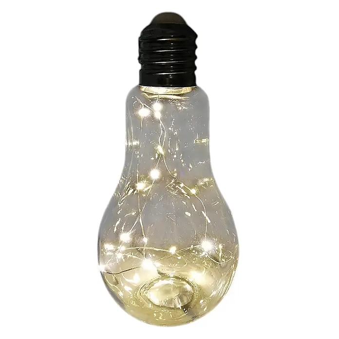 Dekoleuchte Tischlampe Glühbirne mit Lichterkette 20 LED batteriebetrieben -  - Dekorative Klarglas-Glühbirne mit schwarzem Sockel, gefüllt mit warmweißen Lichterketten für stimmungsvolle Beleuchtung.