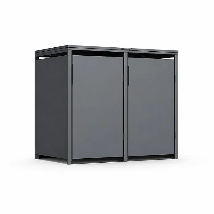Norlinio Mülltonnenbox Vario, Anthrazit, für 2 Tonnen -  - Dunkelgraue Metall-Mülltonnenbox mit zwei Türen für den Außenbereich.