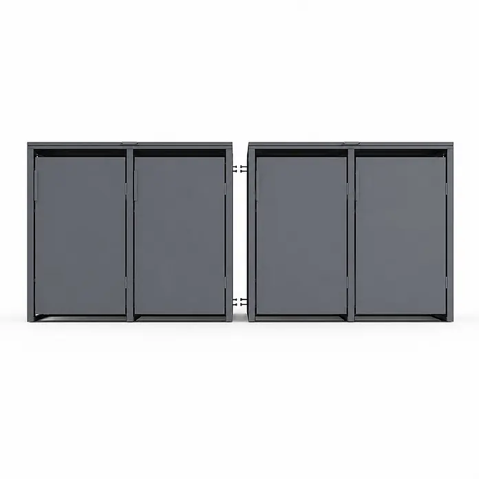 Norlinio Mülltonnenbox Vario, Anthrazit, für 2 Tonnen -  - Zwei dunkelgraue Outdoor-Aufbewahrungsboxen, jeweils mit zwei Flügeltüren.
