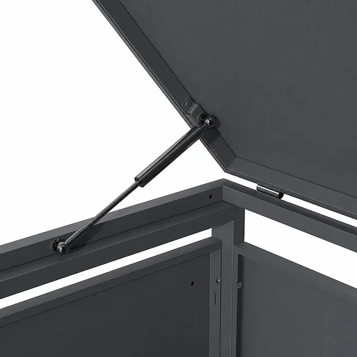 Norlinio Mülltonnenbox Vario, Anthrazit, für 2 Tonnen -  - Dunkelgraue Metallbox mit offenem Deckel, gestützt von einer schwarzen Gasdruckfeder.