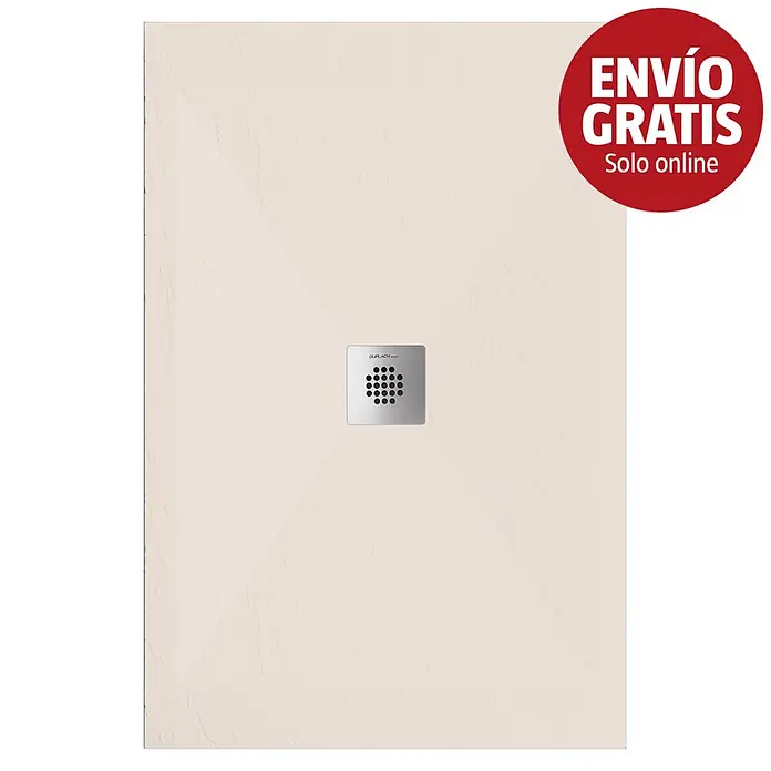 Duplach Plato de ducha Sorty - L x An: 110 x 90 cm, Material compuesto, Crema - Plato de ducha rectangular beige claro con superficie texturizada y desagüe metálico cuadrado.