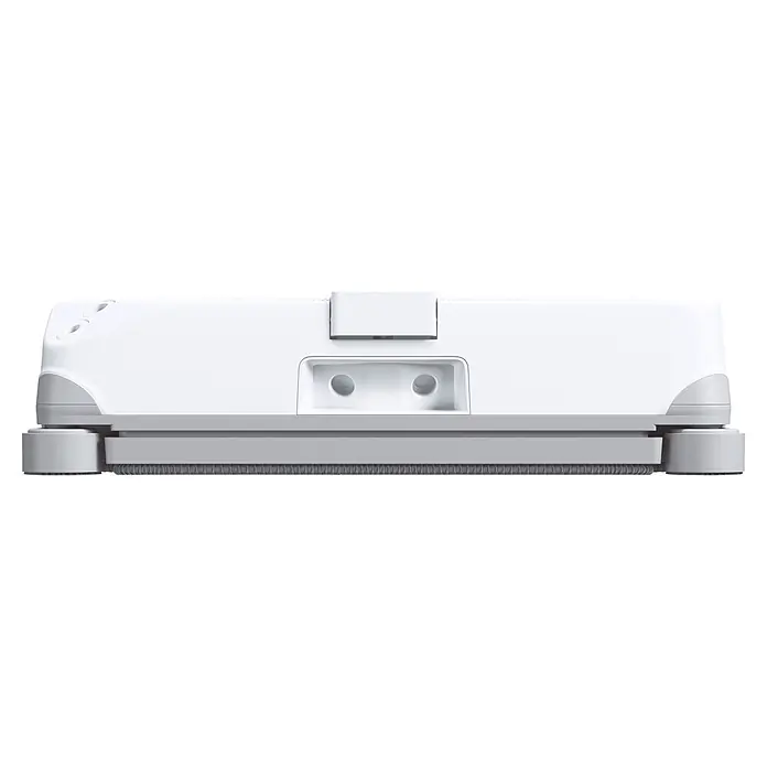 Ecovacs Saugwischroboter Winbot Mini 2 - Saugkraft: 8.000 Pa, Fassungsvermögen Roboter: 50 ml - Weißer Roboter-Fensterreiniger, Seitenansicht, zeigt Befestigungspunkte und untere Reinigungsbürsten.