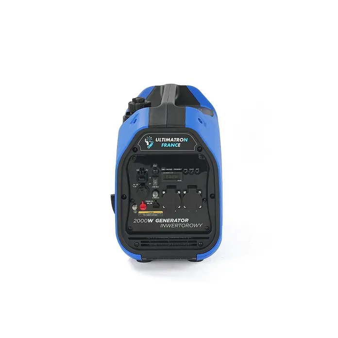 Ultimatron ULT-2000, 2,0 kW Benzin Stromerzeuger -  - Blauer und schwarzer Inverter-Generator mit Bedienfeld, Steckdosen und Tragegriff.
