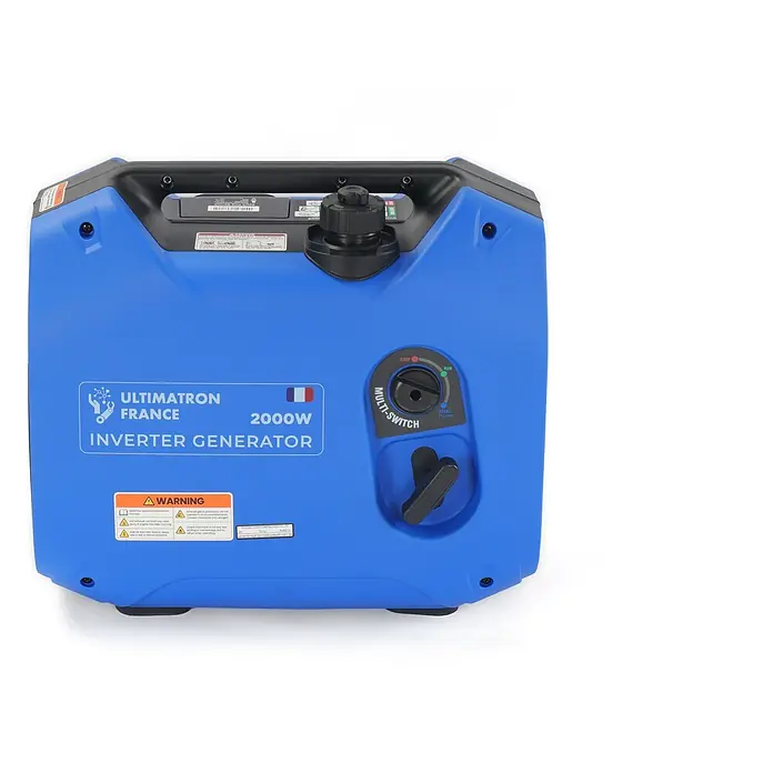 Ultimatron ULT-2000, 2,0 kW Benzin Stromerzeuger -  - Blauer und schwarzer Ultimatron France 2000W Inverter-Generator mit Multi-Schalter-Bedienfeld.