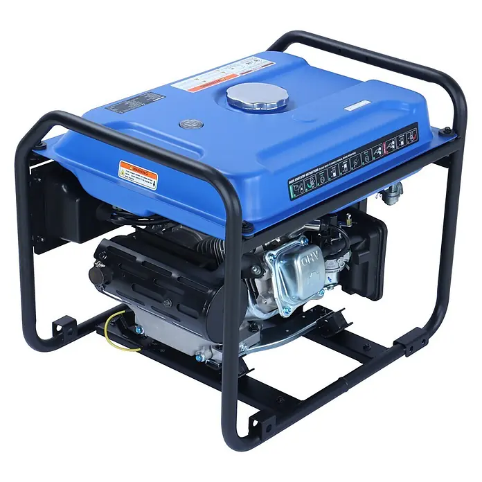 Ultimatron ULT-3200i, 3,2 kW Benzin Stromerzeuger -  - Blauer, tragbarer Generator mit schwarzem Schutzrahmen und sichtbaren Motorkomponenten.