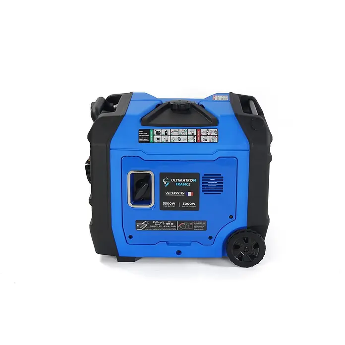 Ultimatron ULT-5500, 5,5 kW Benzin Stromerzeuger -  - Blauer und schwarzer Ultimatron Inverter-Generator mit Griffen und Rädern, 5500W max. und 5000W Nennleistung.