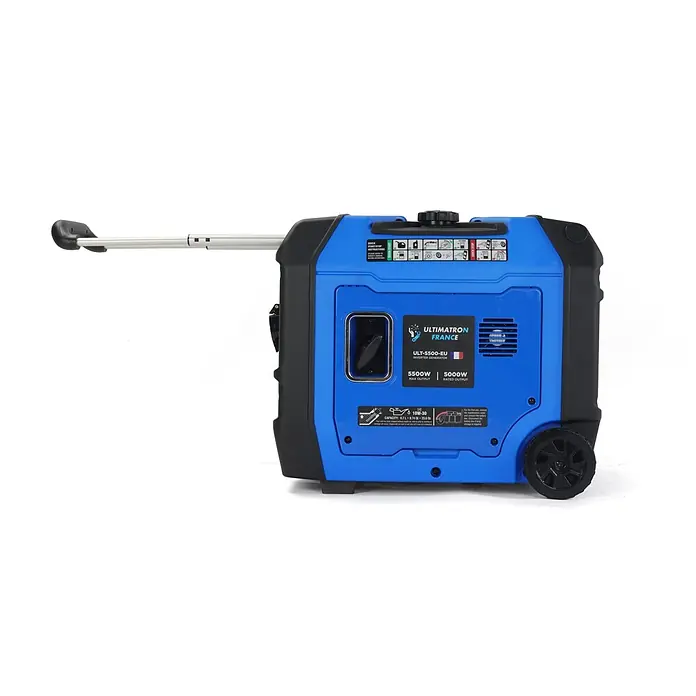 Ultimatron ULT-5500, 5,5 kW Benzin Stromerzeuger -  - Blau-schwarzer Inverter-Generator mit ausziehbarem Griff und Rädern.