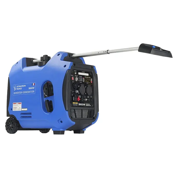 Ultimatron ULT-3800, 3,8 kW Benzin Stromerzeuger -  - Blauer Inverter-Generator mit Rädern und ausziehbarem Griff für tragbare Stromversorgung.