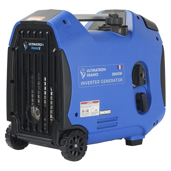 Ultimatron ULT-3800, 3,8 kW Benzin Stromerzeuger -  - Blauer und schwarzer Ultimatron France 3800W Inverter-Generator mit Rädern und Seilzugstarter.