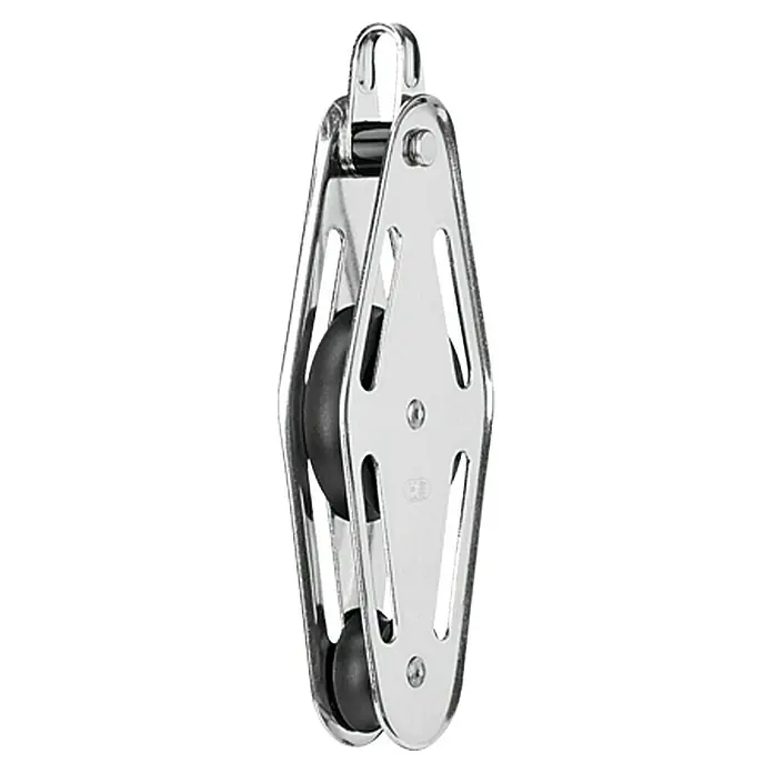 Sprenger Violinblock - 10 mm, Gleitlager, Mit Bügel, Arbeitslast: 212 kg - Doppelblock aus Edelstahl mit zwei schwarzen Rollen, ideal für Segelboote. Robuste Konstruktion für hohe Belastungen.