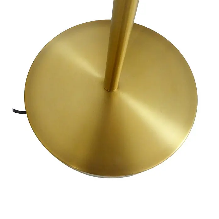 Lindby Stehlampe Leselampe in bronze, creme, Stehleuchte -  - Runde Lampenbasis aus gebürstetem Gold mit zentraler Stange und schwarzem Kabel.