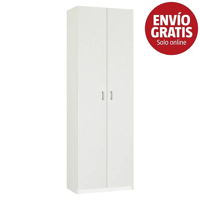 Muebles Pitarch Armario multiusos de madera 102 - L x An x Al: 35 x 60 x 180 cm, Blanco - Armario alto blanco de dos puertas con dos tiradores plateados, ideal para almacenamiento versátil.