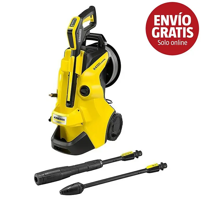 Kärcher Hidrolimpiadora de alta presión K 4 Premium Power Control Flex - 130 bar, 1.800 W, Capacidad de bombeo: 420 l/h - Hidrolimpiadora Kärcher K4 Power Control amarilla y negra con dos lanzas incluidas.