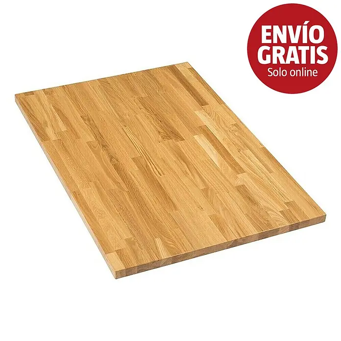Exclusivholz Aspen Tablero de mesa - Roble, 180 x 80 x 3,2 cm - Encimera de madera clara, fabricada con bloques de madera encolados.