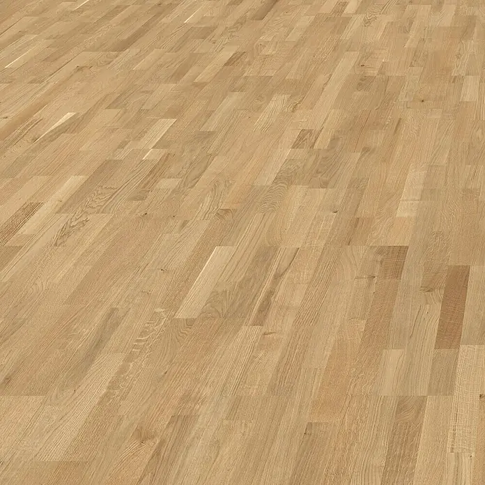 Living by Haro Parkettmuster Eiche geölt290 x 180 x 12 mm, Schiffsboden - Detailaufnahme von hellem, geöltem Eichenparkett mit warmer Ausstrahlung und natürlicher Holzstruktur. Ideal für gemütliche Wohnräume.