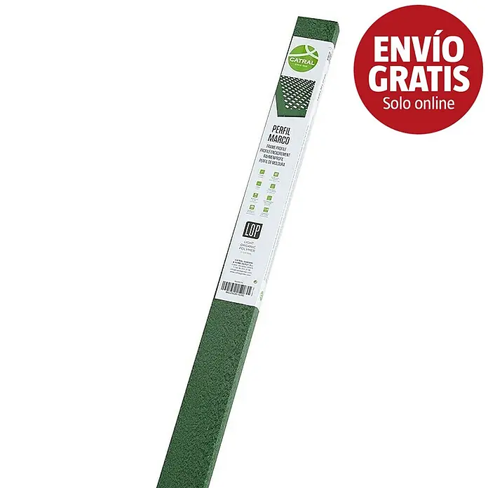 Perfil de marco LOP - Largo: 200 cm, Apto para: Cercados, Plástico, Verde - Embalaje de perfil de marco de polímero orgánico verde oscuro de Catral.