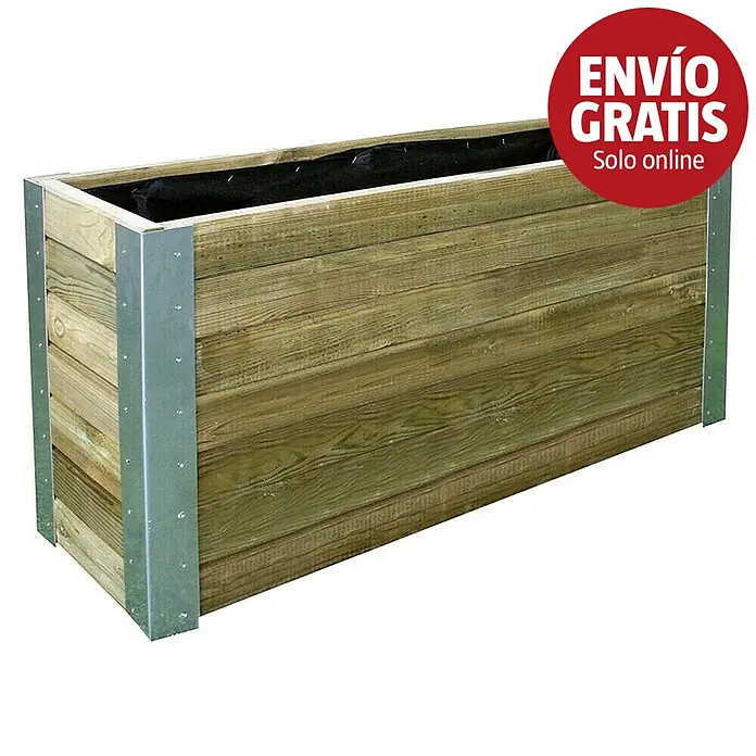 Cerland Macetero para plantas Bambou - Dimensiones externas (L x An x Al): 100 x 30 x 50 cm, Madera, Marrón - Jardinera de madera con listones, esquinas metálicas y forro negro.