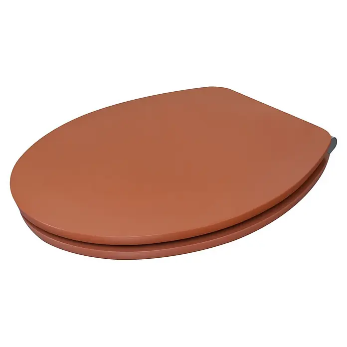 Poseidon WC-Sitz - MDF, Red Ash, Mit Absenkautomatik - Geschlossener brauner Toilettensitz.