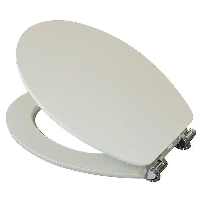 Poseidon WC-Sitz - MDF, Pure Grey, Mit Absenkautomatik - Ovaler, cremefarbener Toilettensitz mit Deckel und polierten Chromscharnieren.